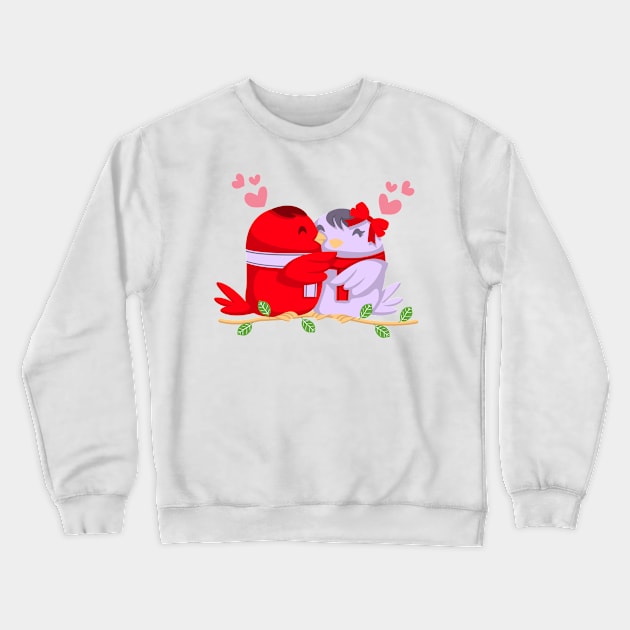 Valentines Love Birds Cute Romantic Red Crewneck Sweatshirt by ToddHeal